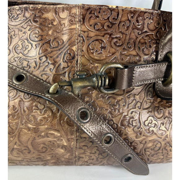 Roberta Gandolfi Genuine Leather Handbag Bronze Embossed Shoulder Made in Italy - Picture 2 of 16